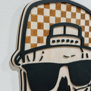 Checker Print Skull | Playroom Decor | Wood Signs | snap back | hat | skull Face | modern | Boy | Rad Dude | Wall Art | Boys Room