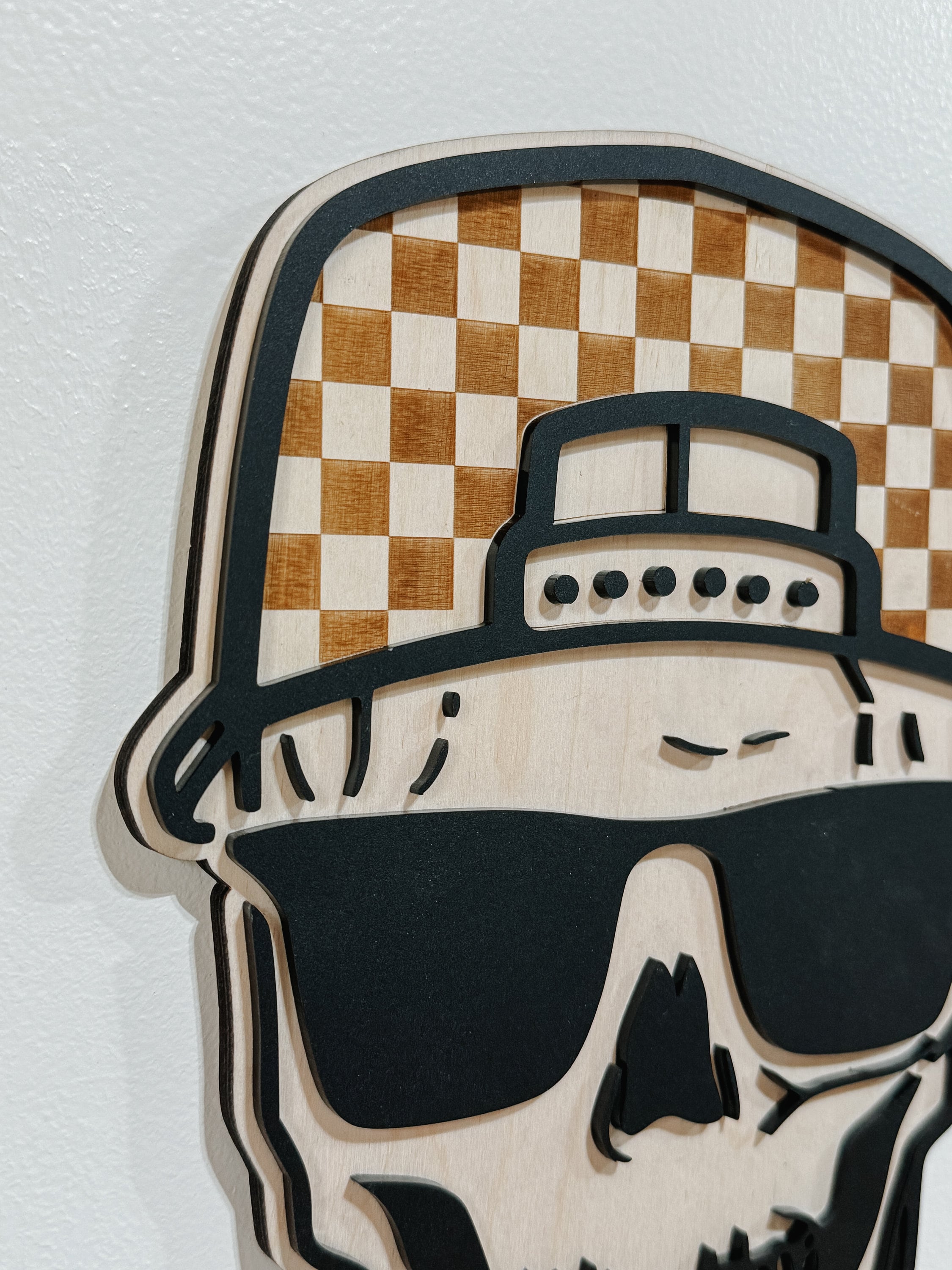 Checker Print Skull | Playroom Decor | Wood Signs | snap back | hat | skull Face | modern | Boy | Rad Dude | Wall Art | Boys Room