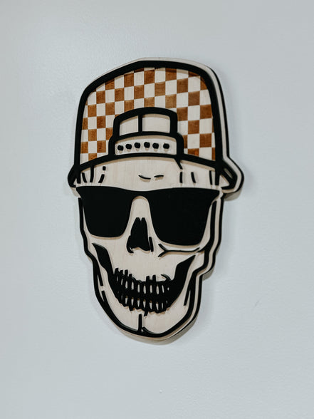 Checker Print Skull | Playroom Decor | Wood Signs | snap back | hat | skull Face | modern | Boy | Rad Dude | Wall Art | Boys Room