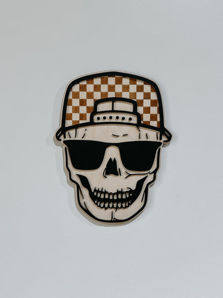Checker Print Skull | Playroom Decor | Wood Signs | snap back | hat | skull Face | modern | Boy | Rad Dude | Wall Art | Boys Room