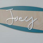 Wood Name Surfboard Sign | Nursery Décor for Children's Room| Teen Room | Beach Ocean Themed Nursery Kids Room | Surf Room | Playroom | surf
