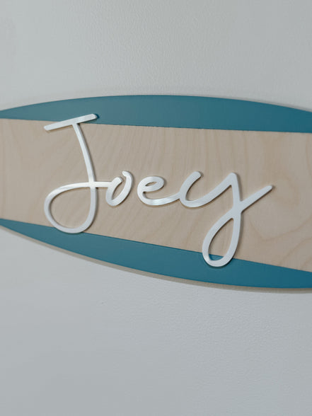 Wood Name Surfboard Sign | Nursery Décor for Children's Room| Teen Room | Beach Ocean Themed Nursery Kids Room | Surf Room | Playroom | surf