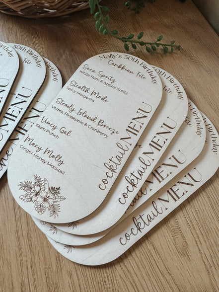 Personalized Wooden Menu | Wedding Menu | Birthday Menu | elevated party Decor | High end Party | Girls Night | Bachelorette | Dinner | menu