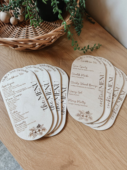 Personalized Wooden Menu | Wedding Menu | Birthday Menu | elevated party Decor | High end Party | Girls Night | Bachelorette | Dinner | menu