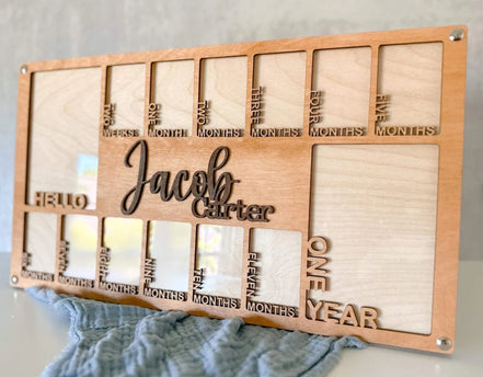 Baby First Year Picture Frame | Personalized Baby Photo Frame | Photo Collage | Personalized Photo Frame | Monthly Milestone for Baby | wood