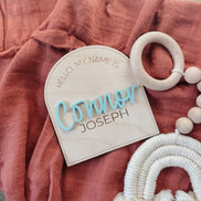 Newborn Name Announcement | Baby Name Announcement | Wooden Name Disc | Milestone Disc | Pregnancy Announcement | Name Announcement Plaque