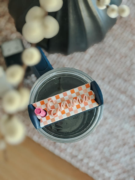 Stanley Name Plate | Stanley Cup Name | Stanley Name Tag | Stanley Accessories | Stanley Cup Name Plate | Tumbler Topper | Checker Print