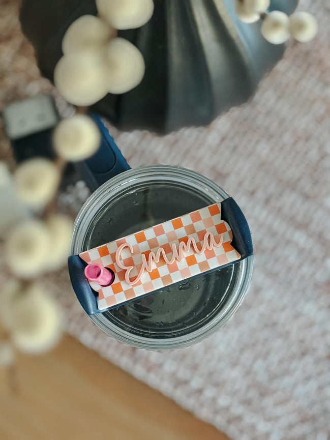 Stanley Name Plate | Stanley Cup Name | Stanley Name Tag | Stanley Accessories | Stanley Cup Name Plate | Tumbler Topper | Checker Print