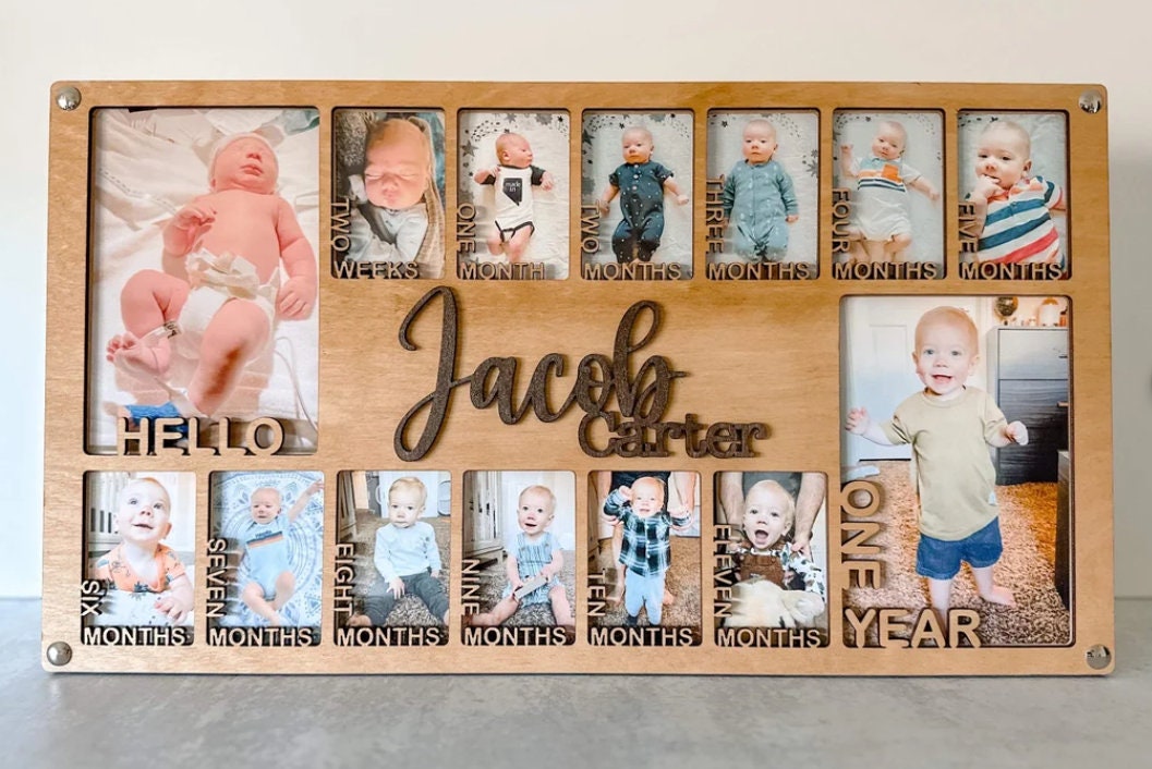 Baby First Year Picture Frame | Personalized Baby Photo Frame | Photo Collage | Personalized Photo Frame | Monthly Milestone for Baby | wood