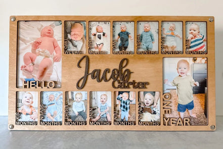 Baby First Year Picture Frame | Personalized Baby Photo Frame | Photo Collage | Personalized Photo Frame | Monthly Milestone for Baby | wood