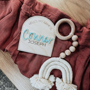 Newborn Name Announcement | Baby Name Announcement | Wooden Name Disc | Milestone Disc | Pregnancy Announcement | Name Announcement Plaque