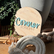 Newborn Name Announcement | Baby Name Announcement | Wooden Name Disc | Milestone Disc | Pregnancy Announcement | Name Announcement Plaque