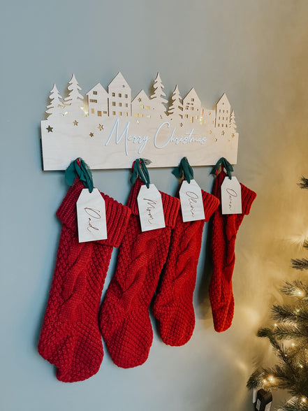 Stocking Holder | Merry Christmas | Custom Stocking display | Wood Stocking Sign | Fireplace | Christmas decor | Christmas village