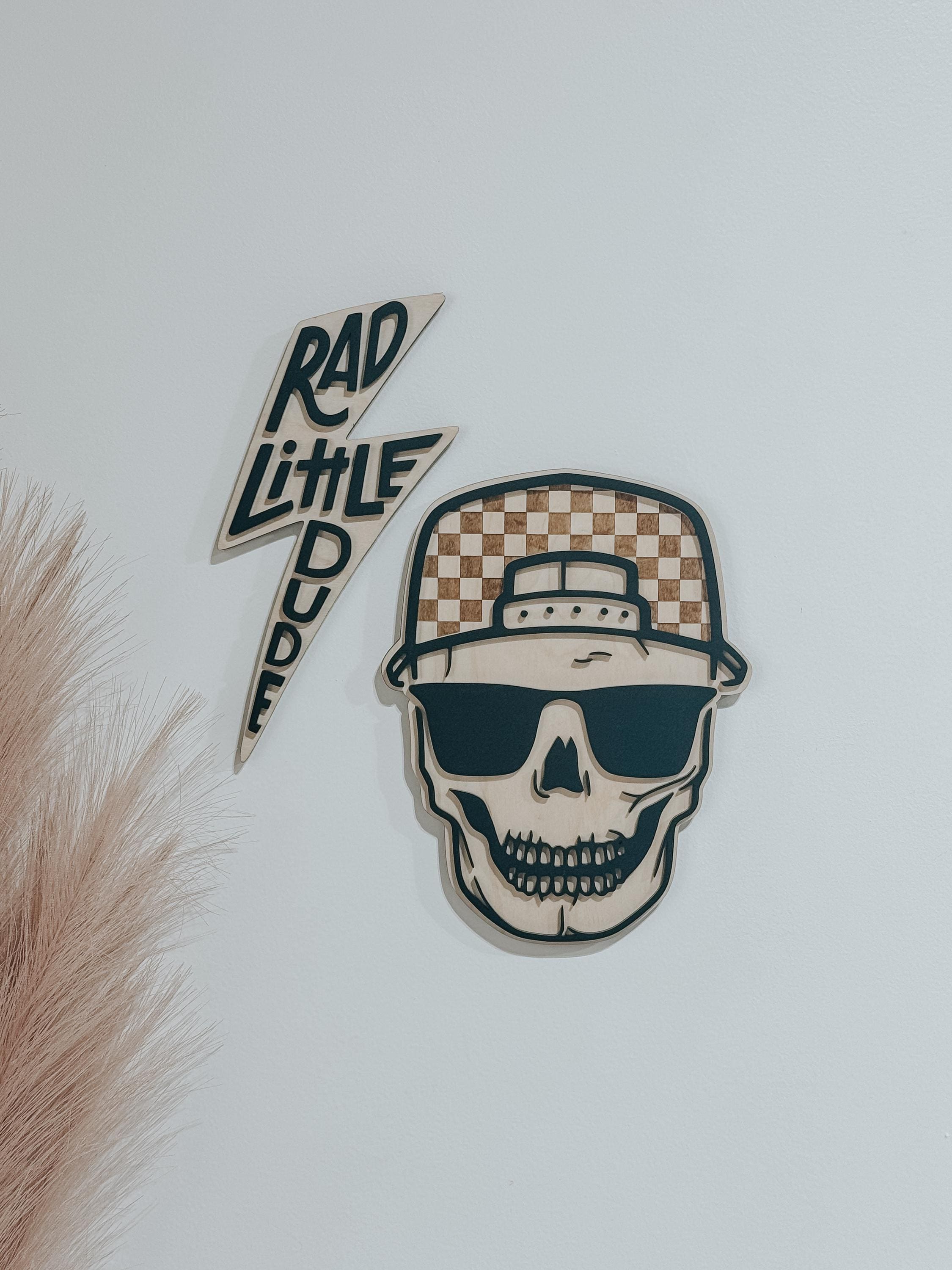 Checker Print Skull | Playroom Decor | Wood Signs | snap back | hat | skull Face | modern | Boy | Rad Dude | Wall Art | Boys Room
