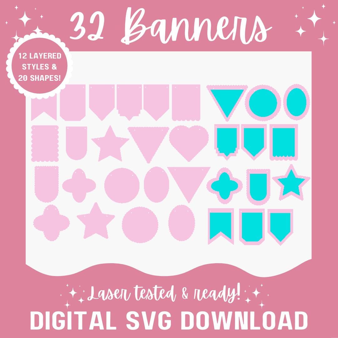 32 Bunting Banner SVG Cut File | Digital Download for Cricut, Silhouette, Glowforge & Laser Cutters | Party DIY | Small Business