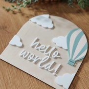 Personalized Arched Baby Name Sign  Hot Air Balloon & Cloud Newborn Announcement