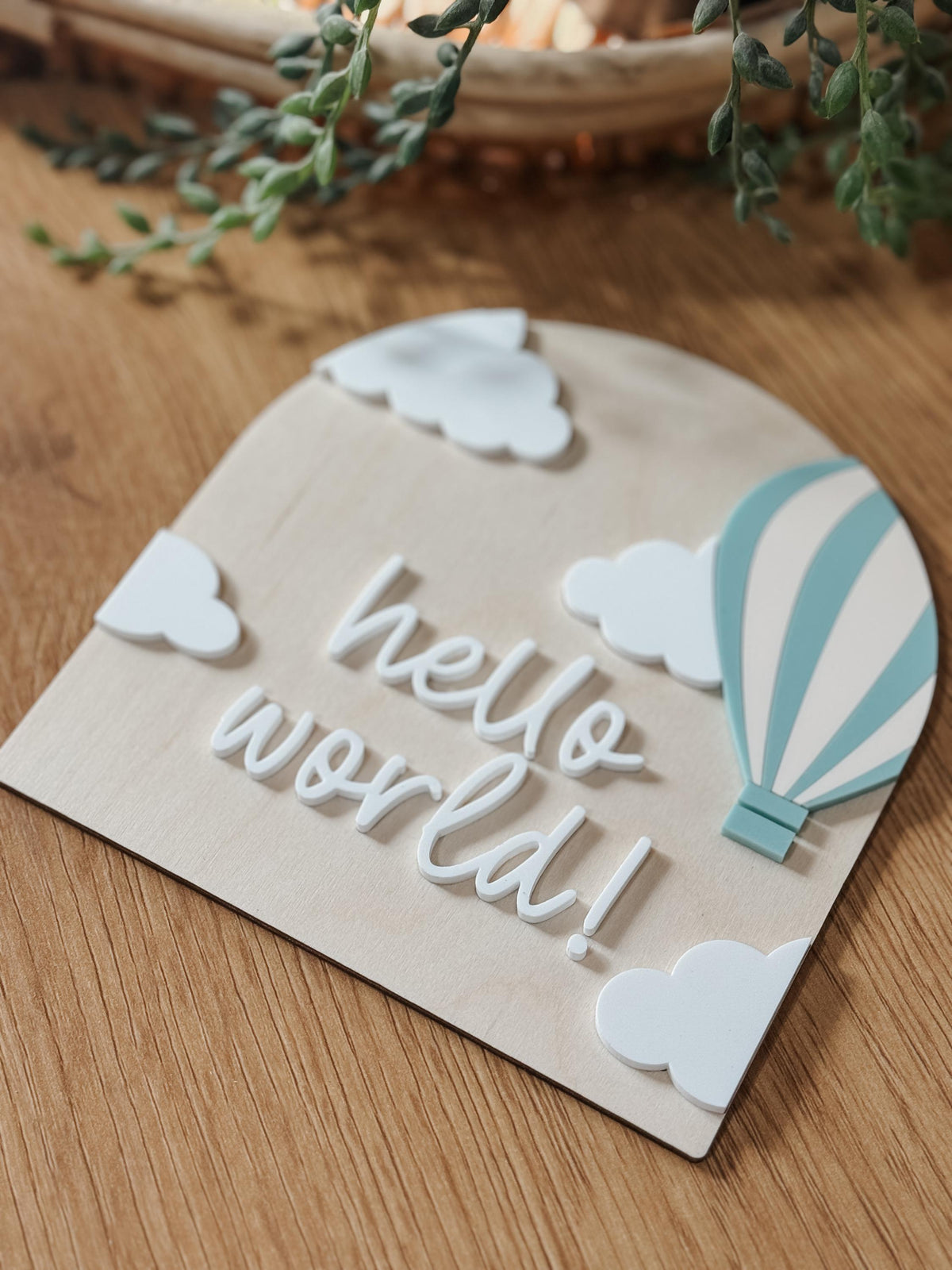 Personalized Arched Baby Name Sign  Hot Air Balloon & Cloud Newborn Announcement
