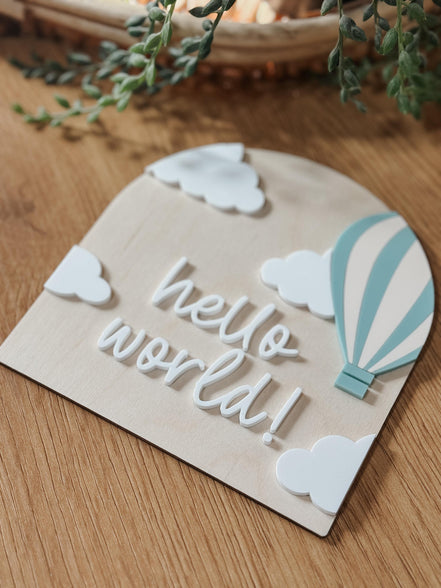 Personalized Arched Baby Name Sign  Hot Air Balloon & Cloud Newborn Announcement