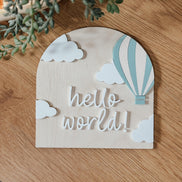 Personalized Arched Baby Name Sign  Hot Air Balloon & Cloud Newborn Announcement