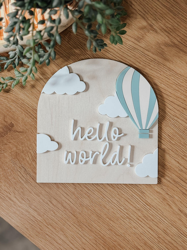 Personalized Arched Baby Name Sign  Hot Air Balloon & Cloud Newborn Announcement