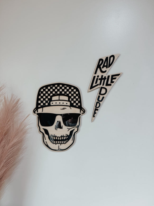 Checker Print Skull | Playroom Decor | Wood Signs | snap back | hat | skull Face | modern | Boy | Rad Dude | Wall Art | Boys Room