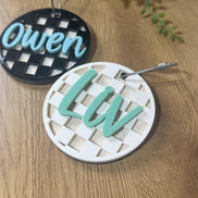 Custom Name Keychain with Checker Print | Personalized Backpack Charm | 3D Acrylic Name Tag | Trendy Laser Cut Keychain | Gift for  teacher