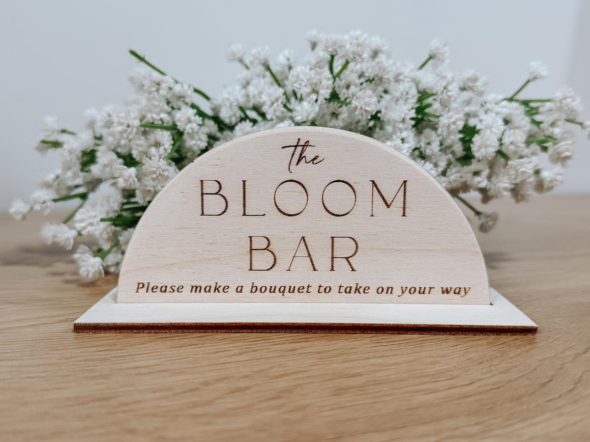 Wooden bloom bar Sign | bar sign | Shower Food Labels | Classic Modern Arched Buffet Sign | Wedding Buffet Signage | Wood bar Label | Floral