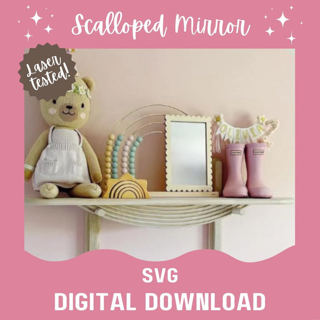 Scalloped Mirror SVG | Laser File | Gloforge | Cake Topper | Glowforge File | Glowforge Svg | Laser Cut File | Tested | Small Business