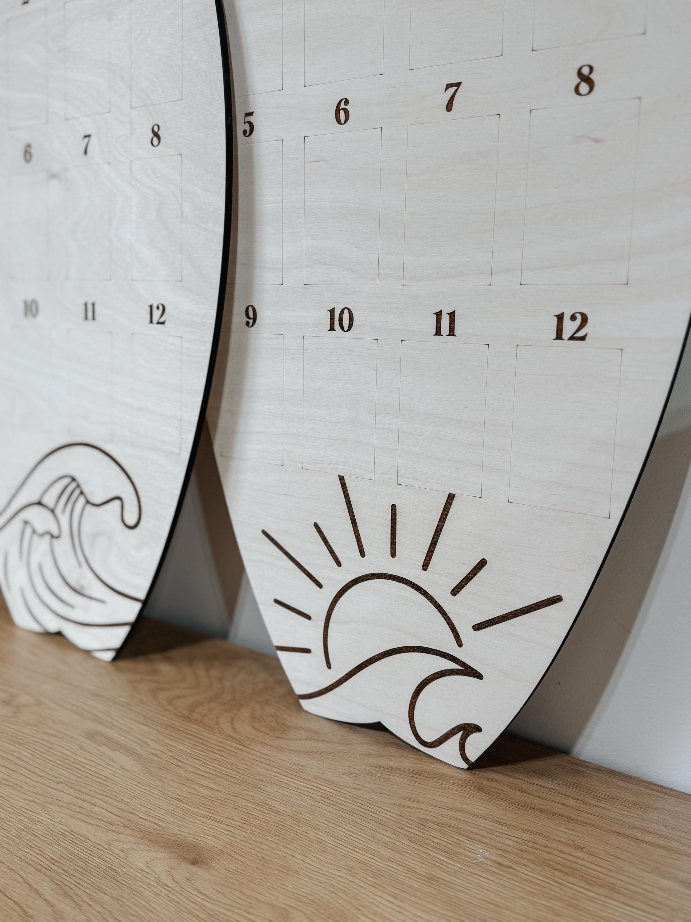 Surfboard First Birthday Photo Display | Monthly Milestone Sign | Beach Theme Birthday Decor | Wood Photo Board | Big one First Wave party