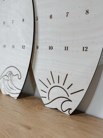 Surfboard First Birthday Photo Display | Monthly Milestone Sign | Beach Theme Birthday Decor | Wood Photo Board | Big one First Wave party
