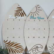 Surfboard First Birthday Photo Display | Monthly Milestone Sign | Beach Theme Birthday Decor | Wood Photo Board | Big one First Wave party