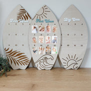 Surfboard First Birthday Photo Display | Monthly Milestone Sign | Beach Theme Birthday Decor | Wood Photo Board | Big one First Wave party