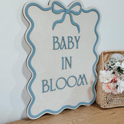 Baby in Bloom Baby Shower Sign  3D Wooden Sign with Bow & Wavy Border  Pink, Blue, or White  Gender Reveal or Nursery Decor