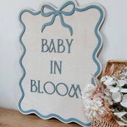Baby in Bloom Baby Shower Sign  3D Wooden Sign with Bow & Wavy Border  Pink, Blue, or White  Gender Reveal or Nursery Decor