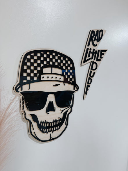 Checker Print Skull | Playroom Decor | Wood Signs | snap back | hat | skull Face | modern | Boy | Rad Dude | Wall Art | Boys Room