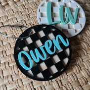 Custom Name Keychain with Checker Print | Personalized Backpack Charm | 3D Acrylic Name Tag | Trendy Laser Cut Keychain | Gift for  teacher