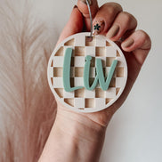 Custom Name Keychain with Checker Print | Personalized Backpack Charm | 3D Acrylic Name Tag | Trendy Laser Cut Keychain | Gift for  teacher