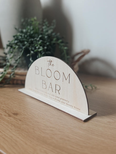 Wooden bloom bar Sign | bar sign | Shower Food Labels | Classic Modern Arched Buffet Sign | Wedding Buffet Signage | Wood bar Label | Floral