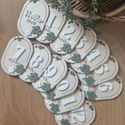 Laser Cut Baby Monthly Milestone Markers  3D Acrylic & Engraved Wooden Ovals | Custom Color Option | Hello World + Months 1-12