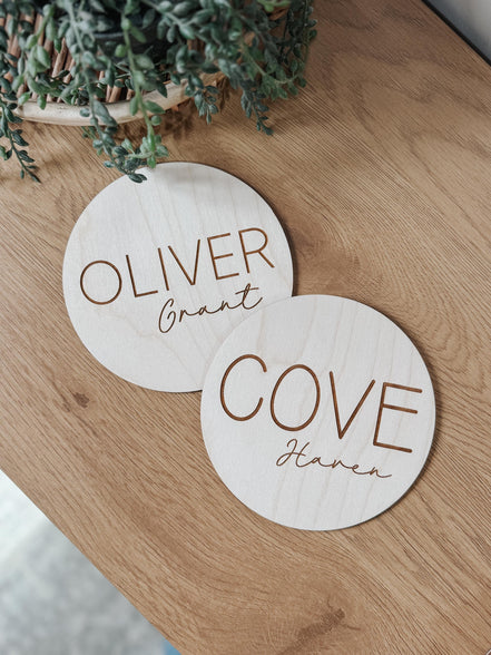 6Newborn Name Announcement | Baby Name Announcement | Wooden Name Disc | Milestone Disc | Pregnancy Announcement | Name Announcement Plaque