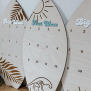 Surfboard First Birthday Photo Display | Monthly Milestone Sign | Beach Theme Birthday Decor | Wood Photo Board | Big one First Wave party