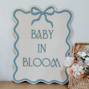 Baby in Bloom Baby Shower Sign  3D Wooden Sign with Bow & Wavy Border  Pink, Blue, or White  Gender Reveal or Nursery Decor