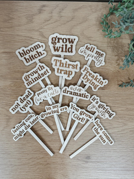 Funny Plant Stakes  Laser Cut Wood Plant Markers  Indoor Plant Decor  Housewarming Gift  Plant Lover Gift  Sassy Plant Signs