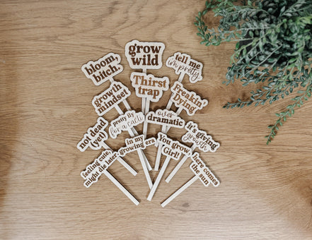 Funny Plant Stakes  Laser Cut Wood Plant Markers  Indoor Plant Decor  Housewarming Gift  Plant Lover Gift  Sassy Plant Signs