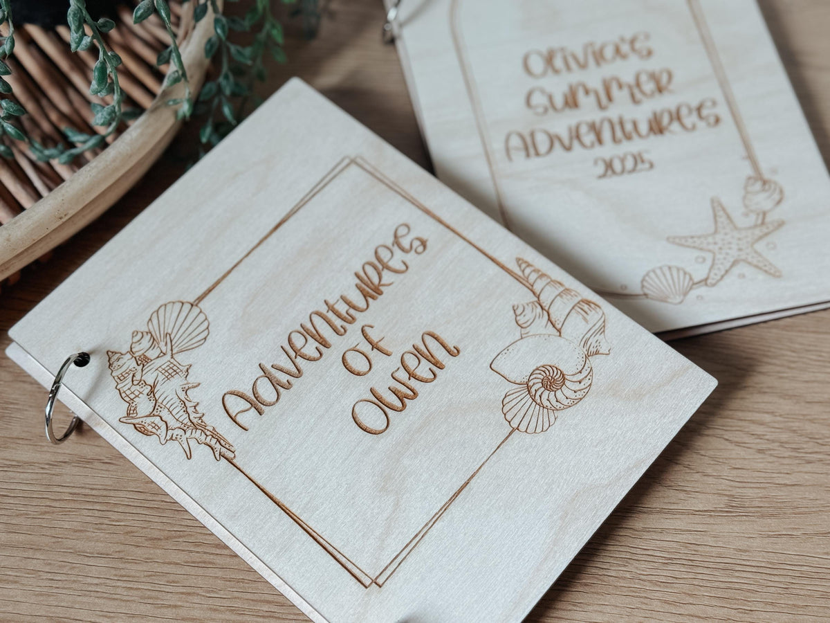 Personalized Kids Summer Scrapbook | Laser Cut Adventure Book | Wooden Travel Journal | Polaroid Memory Book | Nature Keepsake Album