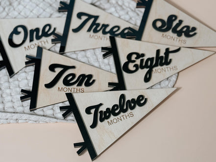 Flag Milestone | pennant Birth Announcement | Modern Milestones | Baby Shower gift | Boho Baby | Wooden Milestone | Newborn | Pregnancy