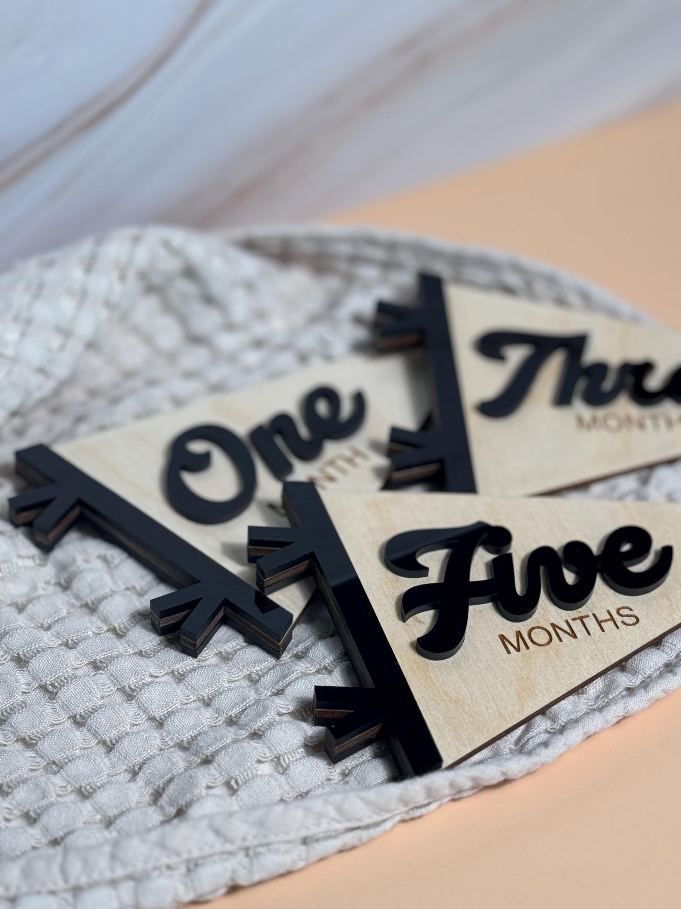 Flag Milestone | pennant Birth Announcement | Modern Milestones | Baby Shower gift | Boho Baby | Wooden Milestone | Newborn | Pregnancy