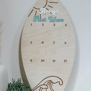 Surfboard First Birthday Photo Display | Monthly Milestone Sign | Beach Theme Birthday Decor | Wood Photo Board | Big one First Wave party