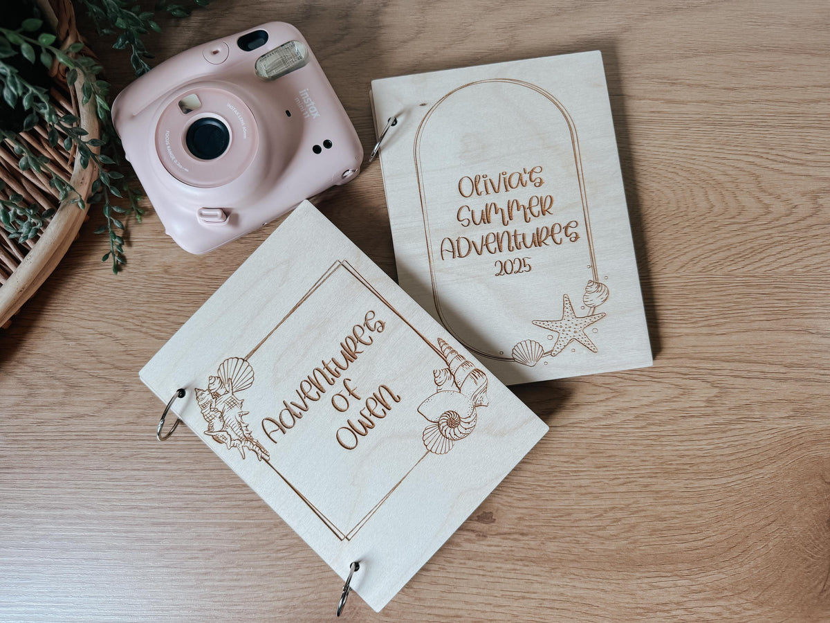 Personalized Kids Summer Scrapbook | Laser Cut Adventure Book | Wooden Travel Journal | Polaroid Memory Book | Nature Keepsake Album