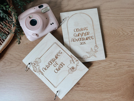 Personalized Kids Summer Scrapbook | Laser Cut Adventure Book | Wooden Travel Journal | Polaroid Memory Book | Nature Keepsake Album